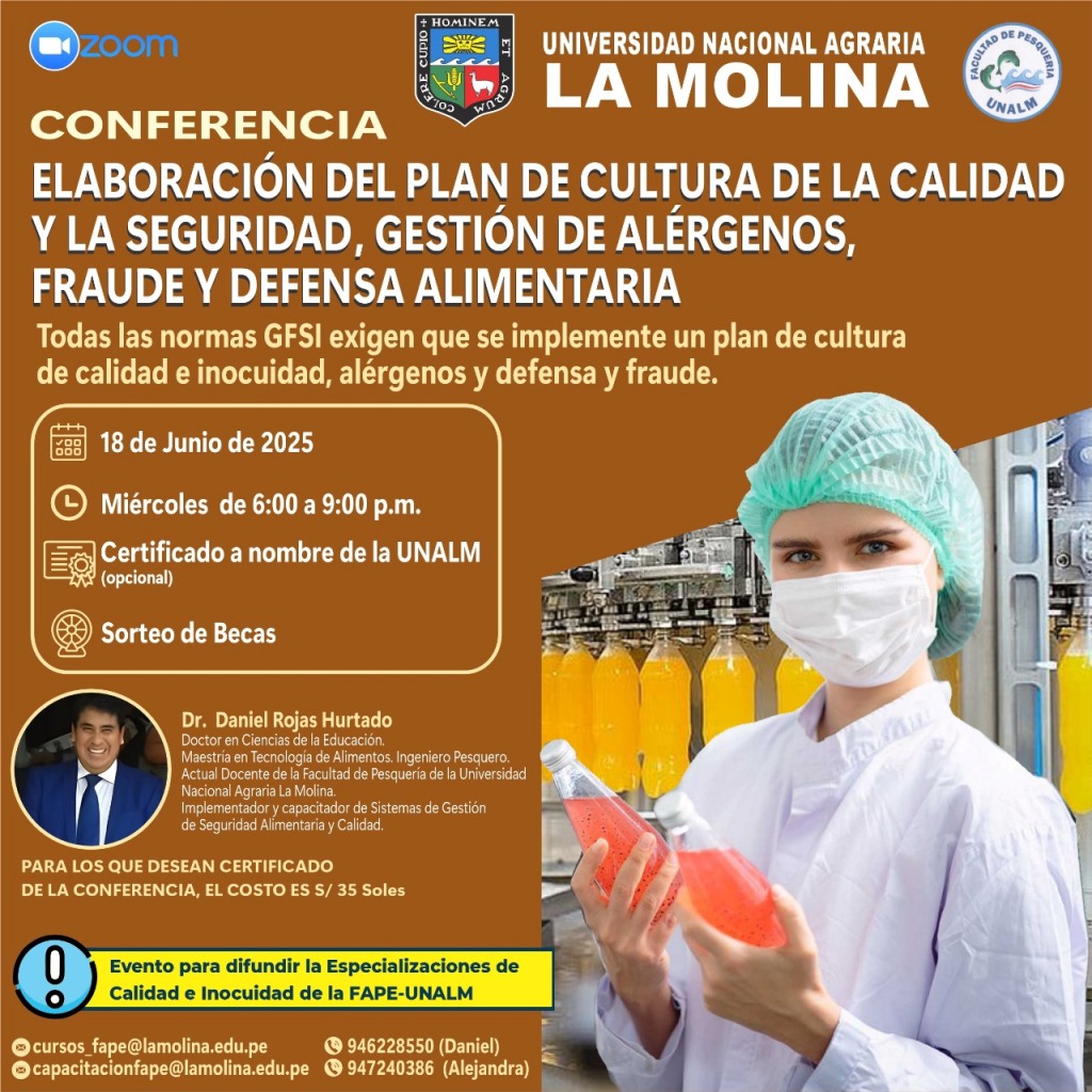 CONFERENCIA ELABORACIÓN DEL PLAN DE CULTURA DE LA CALIDAD Y LA SEGURIDAD, GESTIÓN DE ALÉRGENOS, FRAUDE Y DEFENSA ALIMENTARIA
