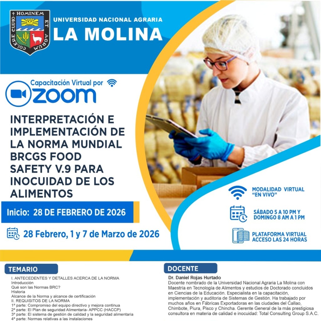 CURSO TALLER INTERPRETACION E IMPLEMENTACIÓN DE LA NORMA MUNDIAL BRCGS FOOD SAFETY V.9 PARA INOCUIDAD DE LOS ALIMENTOS